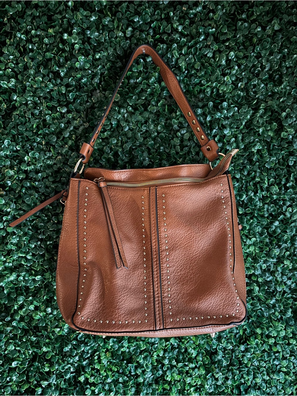 Montana West Cognac Studded Slouchy Hobo Bag